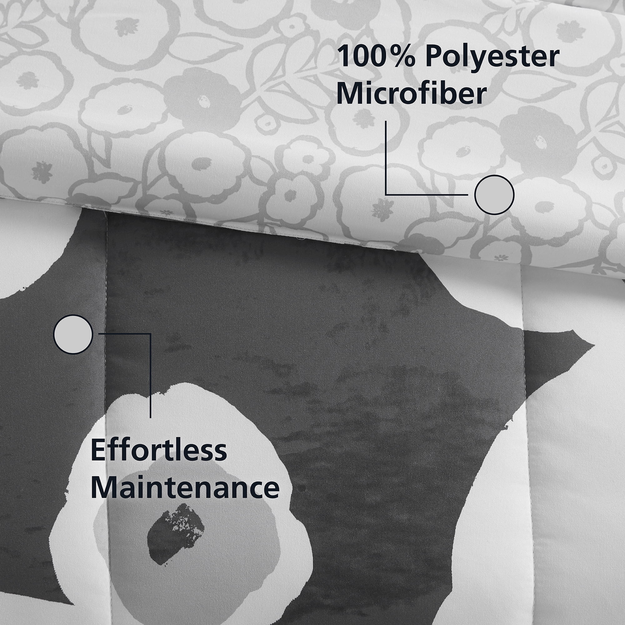 Mainstays All in One Reversible Comforter and Sheet set- 8 Piece, Twin, Black and White Floral