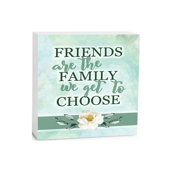 Friends Family Choose Mint Floral 5 x 5 Wood Tabletop Sign Plaque
