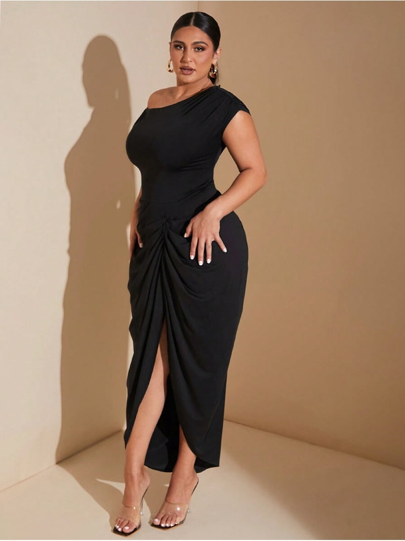 ruched draped midi dress Mila Draped Midi Dress in Abstract Taupe