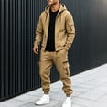 thumbnail image 2 of successthop Mens Cargo Sweatsuit 2 Piece Fleece Long Sleeve Zip Up Hoodie and Sweatpant Winter Outfits with Pockets 3XL, 2 of 5