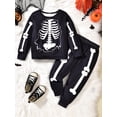 thumbnail image 2 of FOCUSNORM Little Boy Halloween Outfit Skeleton Print Long Sleeve Sweatshirt Elastic Waist Pants 2Pcs Set for Fall Winter, 2 of 9