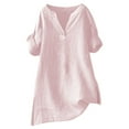 thumbnail image 3 of Loose Solid Color Women's Shirt - Stand Collar, Long Sleeve, for Casual and Festival Wear, S, Pink, 3 of 8