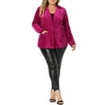 thumbnail image 2 of GRACE & GRANDEUR Women's Plus Size Peplum Blazer Long Sleeve Button Notched Lapel Velvet Jacket 1X Hot Pink, 2 of 6