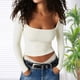 thumbnail image 4 of Top corto básico para mujer camisa de manga larga de color liso traje informal ajustado para uso diario FLhrweasw Nuevo, 4 of 7