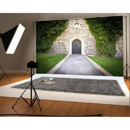 HelloDecor Polyester 7x5ft Photography Background Road Old Castle Bright Light Ancient Stone Wall Small Door Travel Wonderful Place Scenery Background Green (Best Small Camera For Travel Photography)