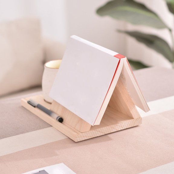 HOMEMAXS Beige Triangle Book Holder Wooden Decorative Shelf for Home Storage MultiFunction Size 11.8x7.9x10.2 Inches