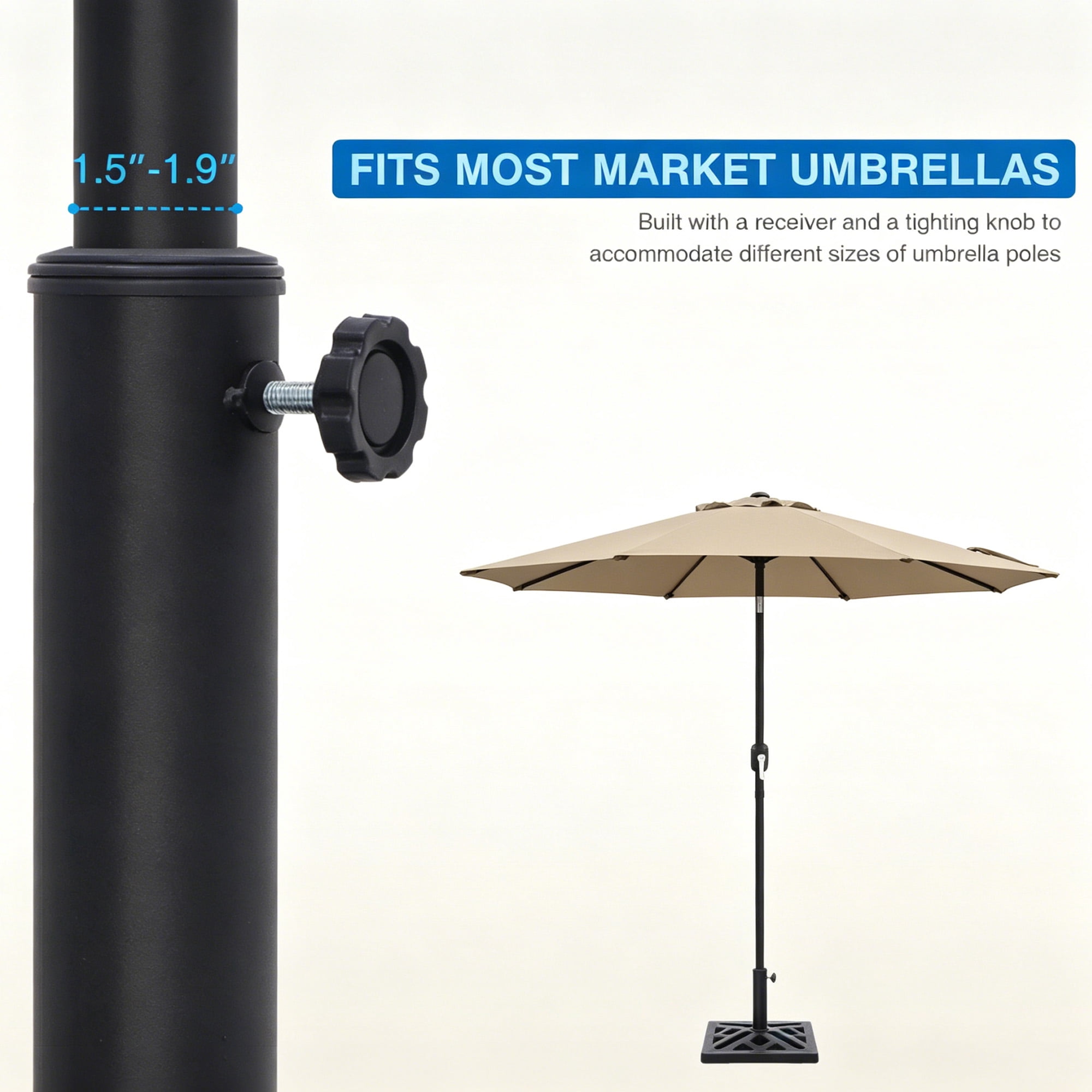 Abble 33 lbs. Square Umbrella Base, Lattice Design Outdoor Market Umbrella Stand in Black