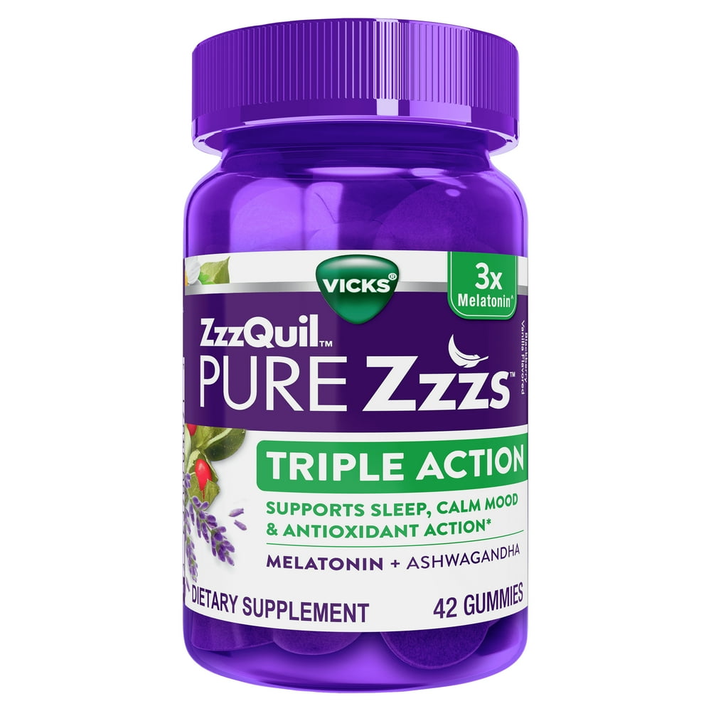 ZzzQuil Pure Zzzs Triple Action Gummy Melatonin Sleep Aid, 6mg, 42 ct
