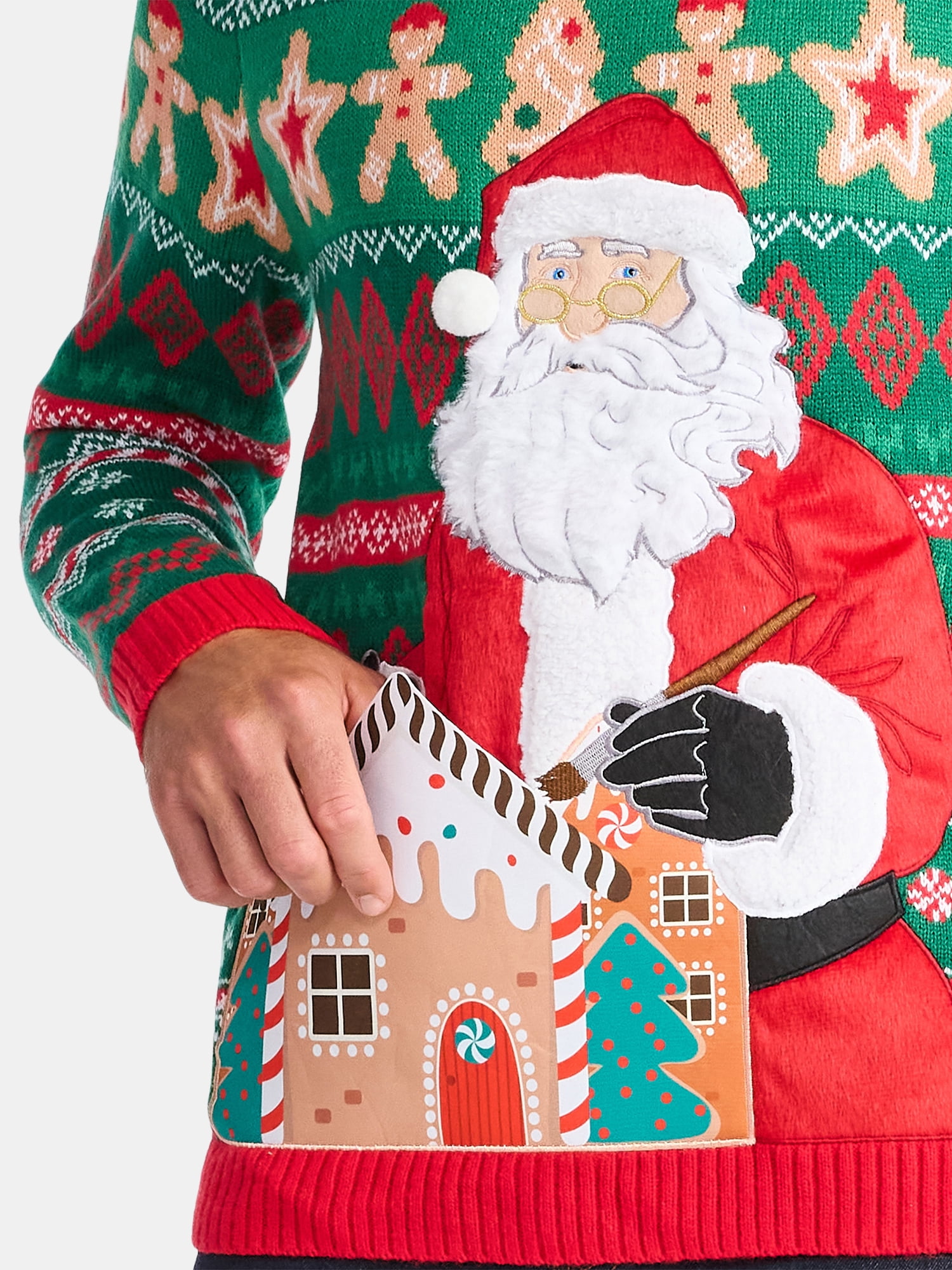 Men's Christmas Sweater Ugly Christmas Sweater with Drink Pocket from Holiday Time, Sizes XS-3XL