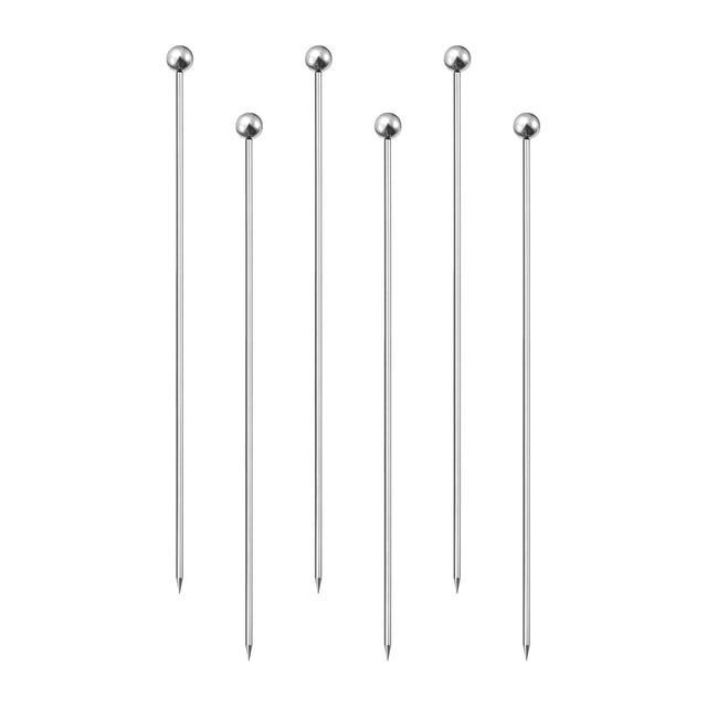 Unique Bargains 6' Metal Cocktail Toothpicks Round Bead Drink Picks Cocktail Skewers 6Pack