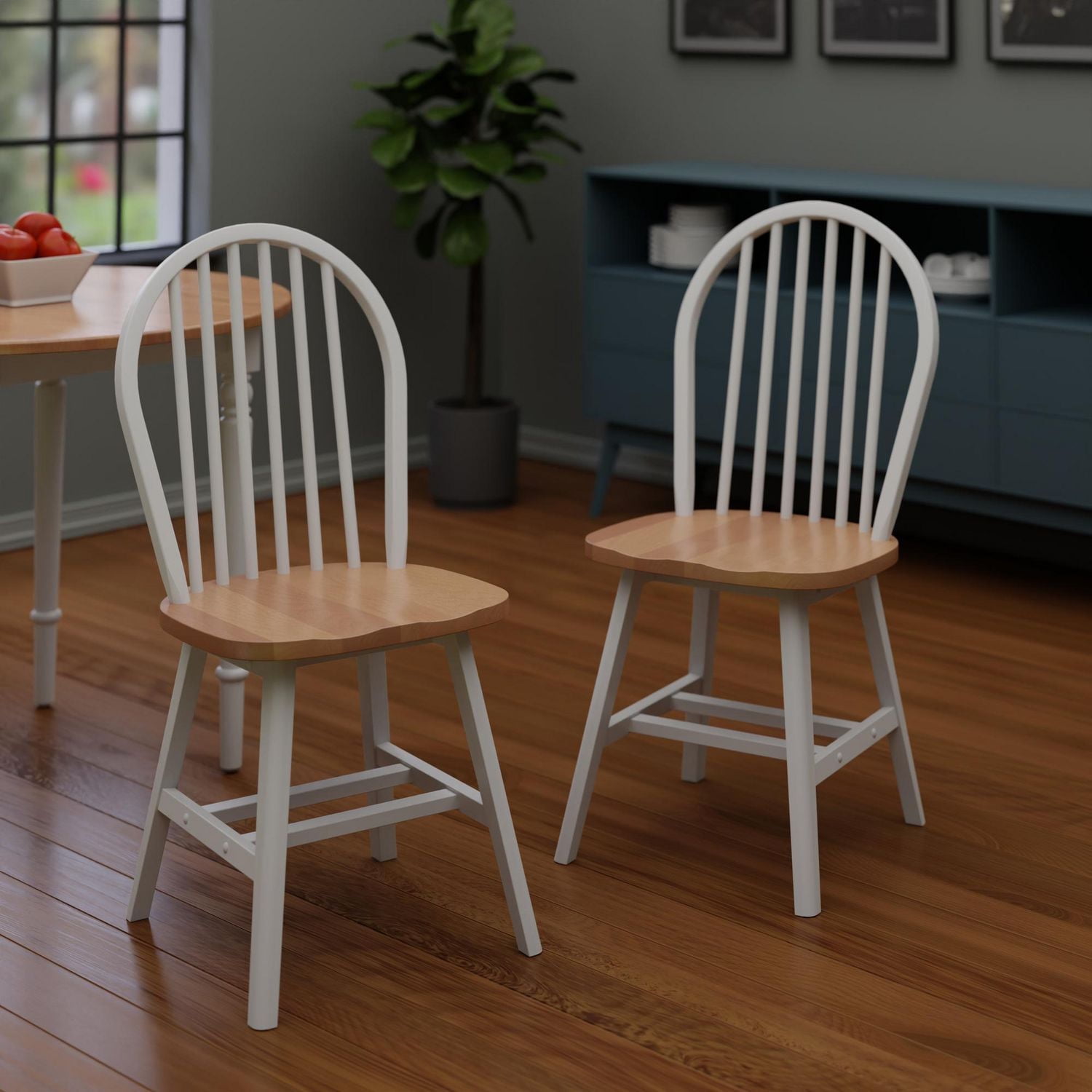 Windsor 2pc Chair Set, Natural and White