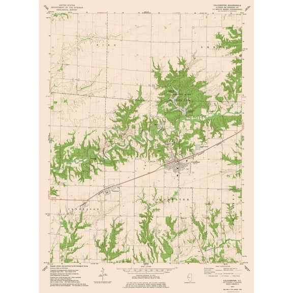 Topographical Map - Colchester Illinois Quad - USGS 1974 - 23 x 31.36 - Vintage Wall Art