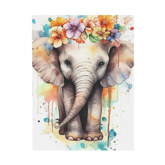 WFSposter Nursery Animal Canvas Wall Art Baby Elephant Picture Prints Wild Animal with Floral Paintings for Kid Room Decor Framed