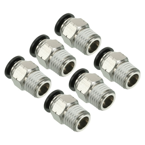 Uxcell 8mm x 1/4"NPT Male Thread Push to Connect Fittings Pneumatic Air line Quick Connect Fittings 6 Pack Silver