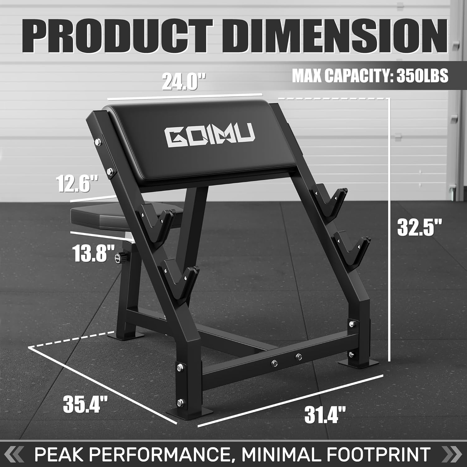 Goimu Preacher Curl Bench, Seated Arm Isolated Barbell Dumbbell Bicep Station, Adjustable Bicep Curl Machine with 3 Bar Holders,Dumbbell Holder for Home Gym