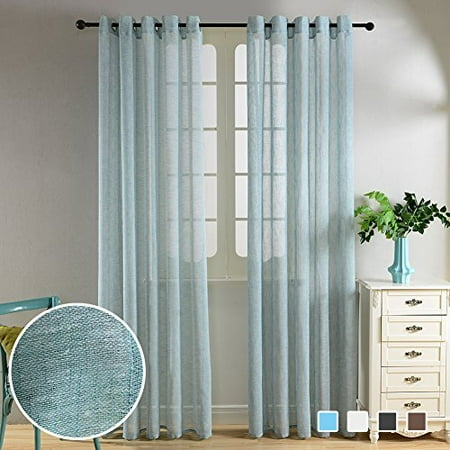 panels cyan grommets finel sheer curtains curtain linen faux semi pair grey window dark bedroom living kitchen