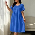 thumbnail image 4 of NominalSnug Womens Nightgown Scalloped Neck Short Sleeve Loose Midi Sleep Dress Loungewear, 4 of 6
