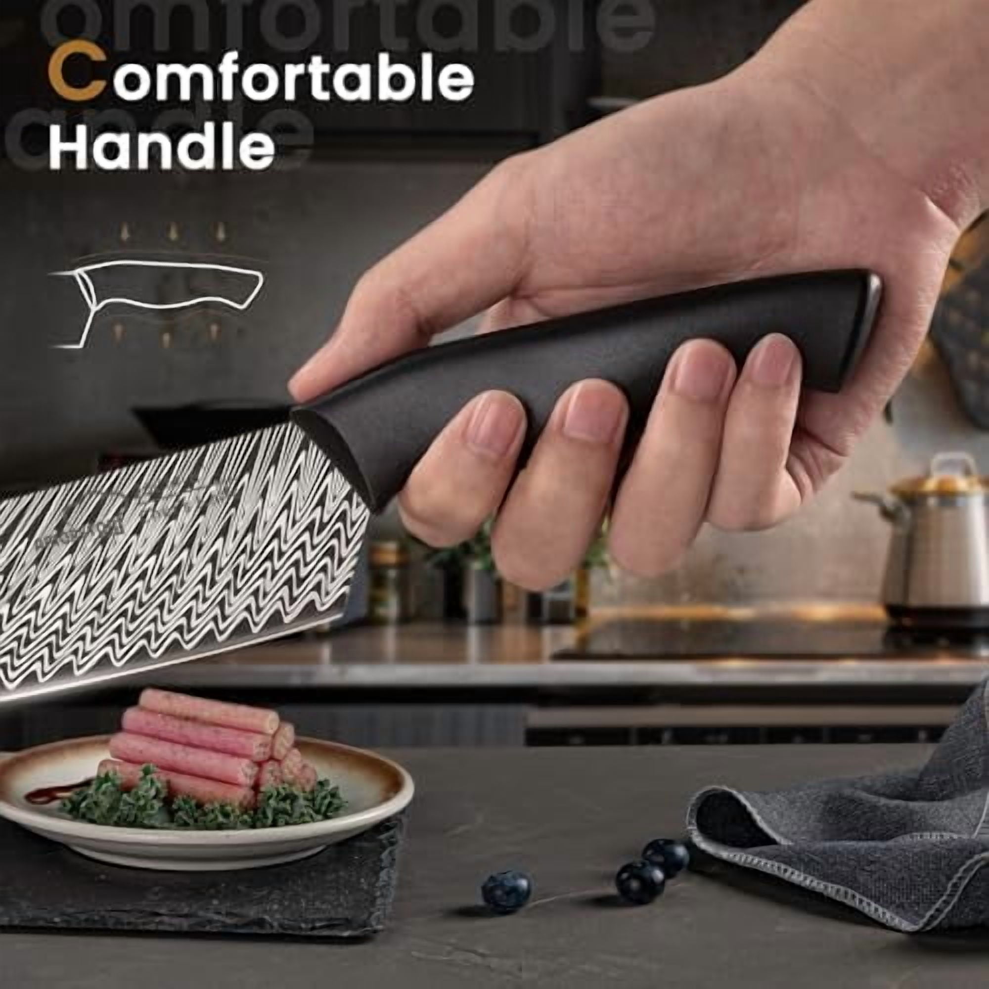 Knife Set, 15 Pieces Kitchen Knife Set with Built in Knife Sharpener, High Carbon German Stainless Steel Knife Block Set, Dishwasher Safe Knives Set, Black