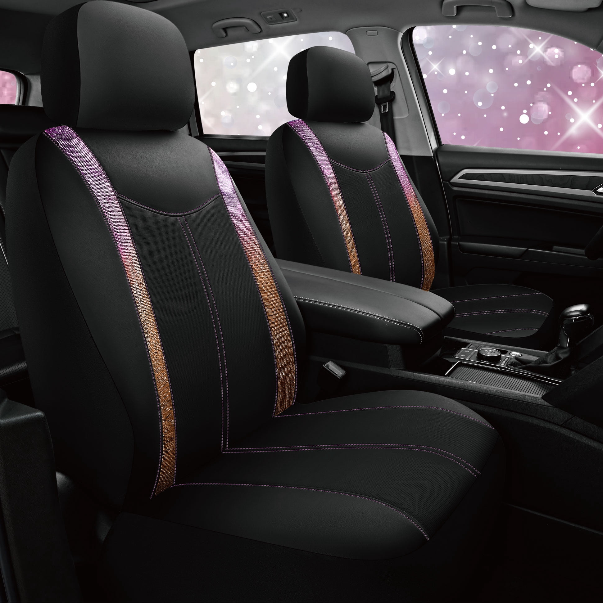 Auto Drive Diamond Leather Car Seat Cover,Luxury Bling Crystal Design,Universal Fit for Cars,SUVs Pink Orange