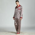 thumbnail image 3 of AMERTEER Men‘s Silk Pajamas Set Casual Print Home Service Two-Piece Set, 3 of 5