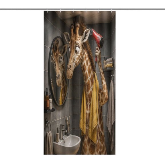 RKSupls Waterproof Shower Curtain, Giraffe Bathroom Hair Dryer Polyester Shower Curtain with Hooks for Chic Elegant Home Bathtub Bathroom Decor Washable