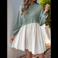 thumbnail image 4 of Vestido Corto Informal de Corte A con Cuello Redondo, Larga y Dobladillo con Volantes para Mujer Verde M, 4 of 9