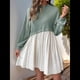 thumbnail image 4 of Vestido Corto Informal de Corte A con Cuello Redondo, Larga y Dobladillo con Volantes para Mujer Verde M, 4 of 9