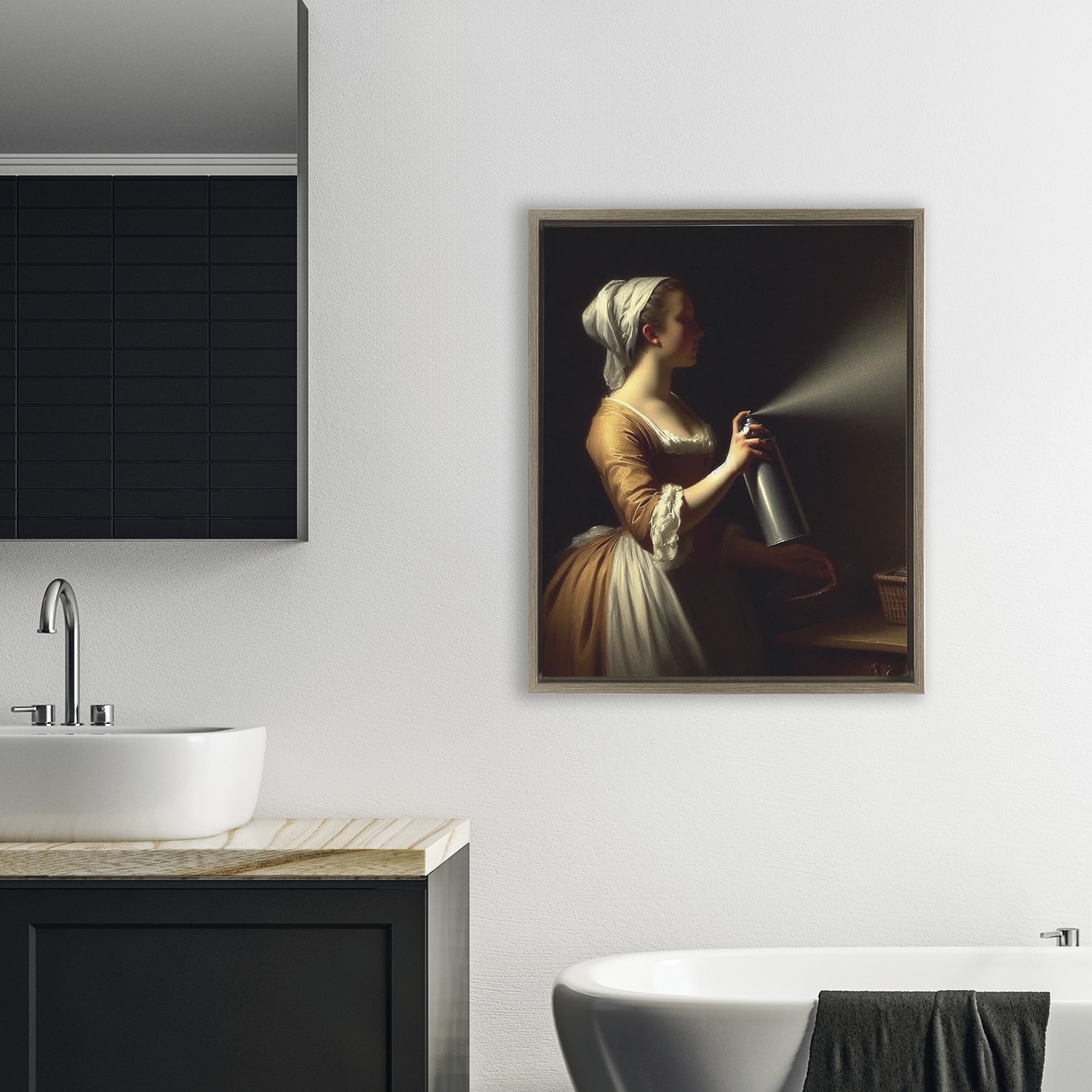 Funny Vintage Lady & Spray Paint Brown Framed Floater Canvas Wall Art, design by Lettered and Lined