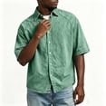 thumbnail image 5 of Men's Short Sleeve Button Down Shirt Casual Henley Top Quick Dry Breathable Stretch Cotton Feel Solid Color Turndown Collar Daily Work Beach Vacation | Zenithor,Green 2XL, 5 of 8