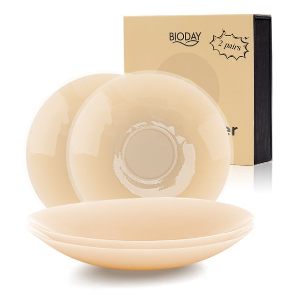 PULIOU Nipple Covers for Women, Reusable Silicone Nipple Pasties, Seamless Sticky Bra Covers with Non-Adhesive Center, Size A-C, Nude, 2 Pairs