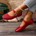 thumbnail image 2 of Avrnliq Red Mary Jane Flats for Women Square Toe Comfortable Work Shoes Adjustable Strap Casual Flats PU Faux Leather,Size 41, 2 of 9