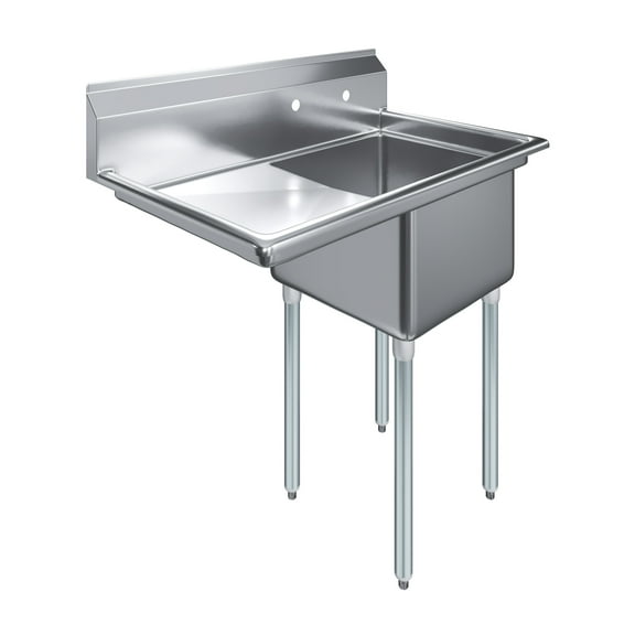 18″ x 18″ x 12″ with 18″ Left Drainboard One Compartment Stainless Steel Commercial Kitchen Prep & Utility Sink | NSF