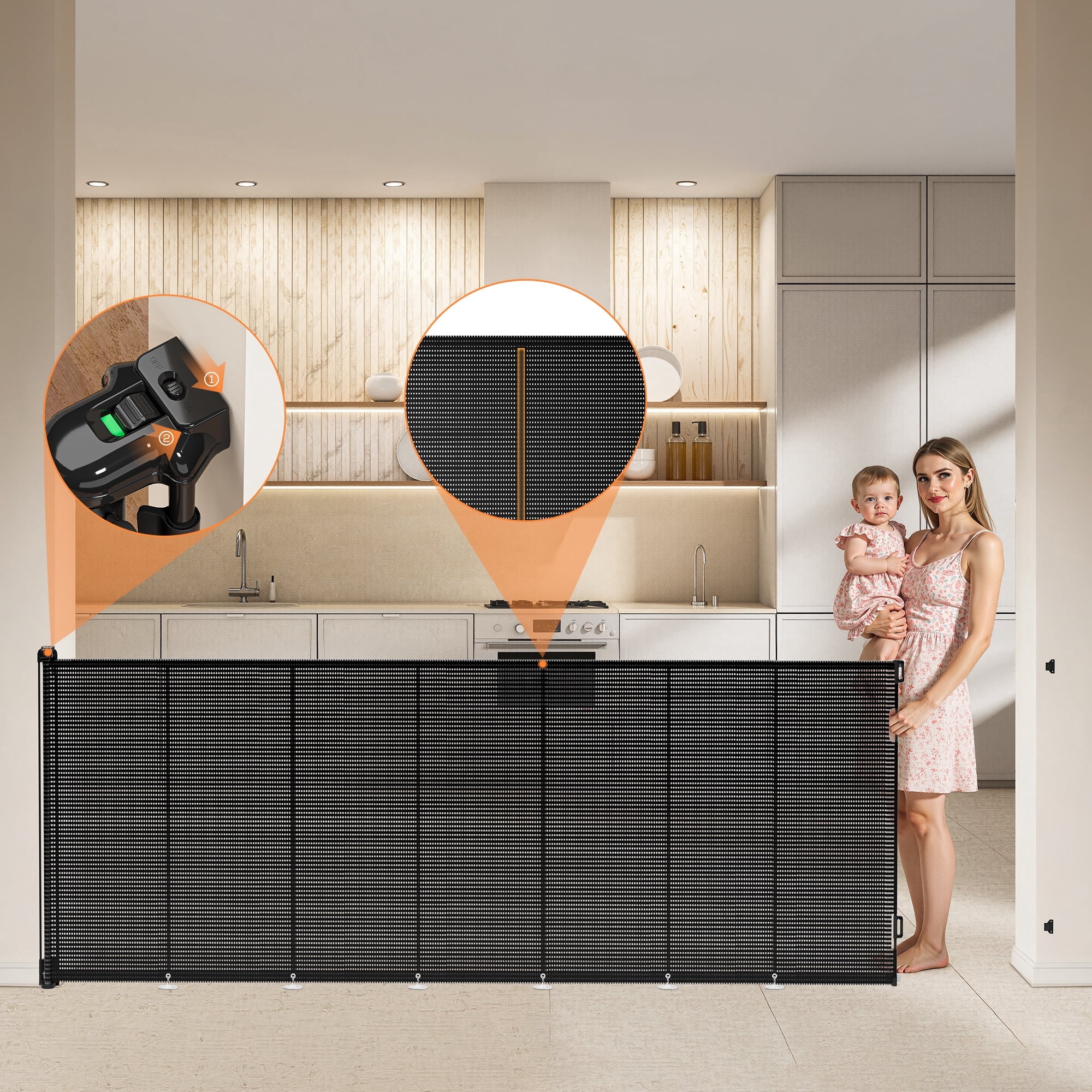 TULILLO 2 Pack 200" Wide Retractable Baby Gate, 42in Tall, Double Lock, Retractable Dog Gate for Doorways Stairs Hallways Indoor and Outdoor, Black(Drill Needed)