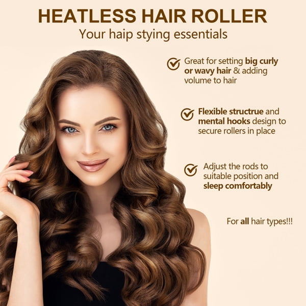 Overnight Heatless Hair Curler, Heatless Curls Satin Flexi Rods with Hook, Versatile Curling Tool for All Hair Types - Black