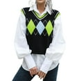 thumbnail image 2 of TANGNADE Women Short Vest with Stripe Knit Uniform Sleeveless Sweater for Womens Knitted V Neck Diamond Plaid Crop Tank Tops Green M, 2 of 6