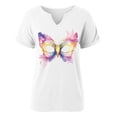 thumbnail image 5 of Sexlip Womens Short Sleeve Top V Neck Butterfly Styled Mask Print Loose Sleeve Soft Fabric Relaxed Silhouette for Casual Gatherings White S, 5 of 6