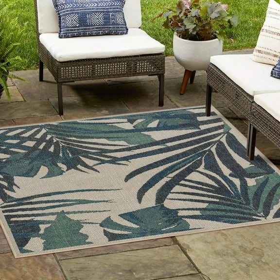 Unique Loom Baja Outdoor Collection Area Rug - Bufadora (7' 10" Square Ivory/Brown)