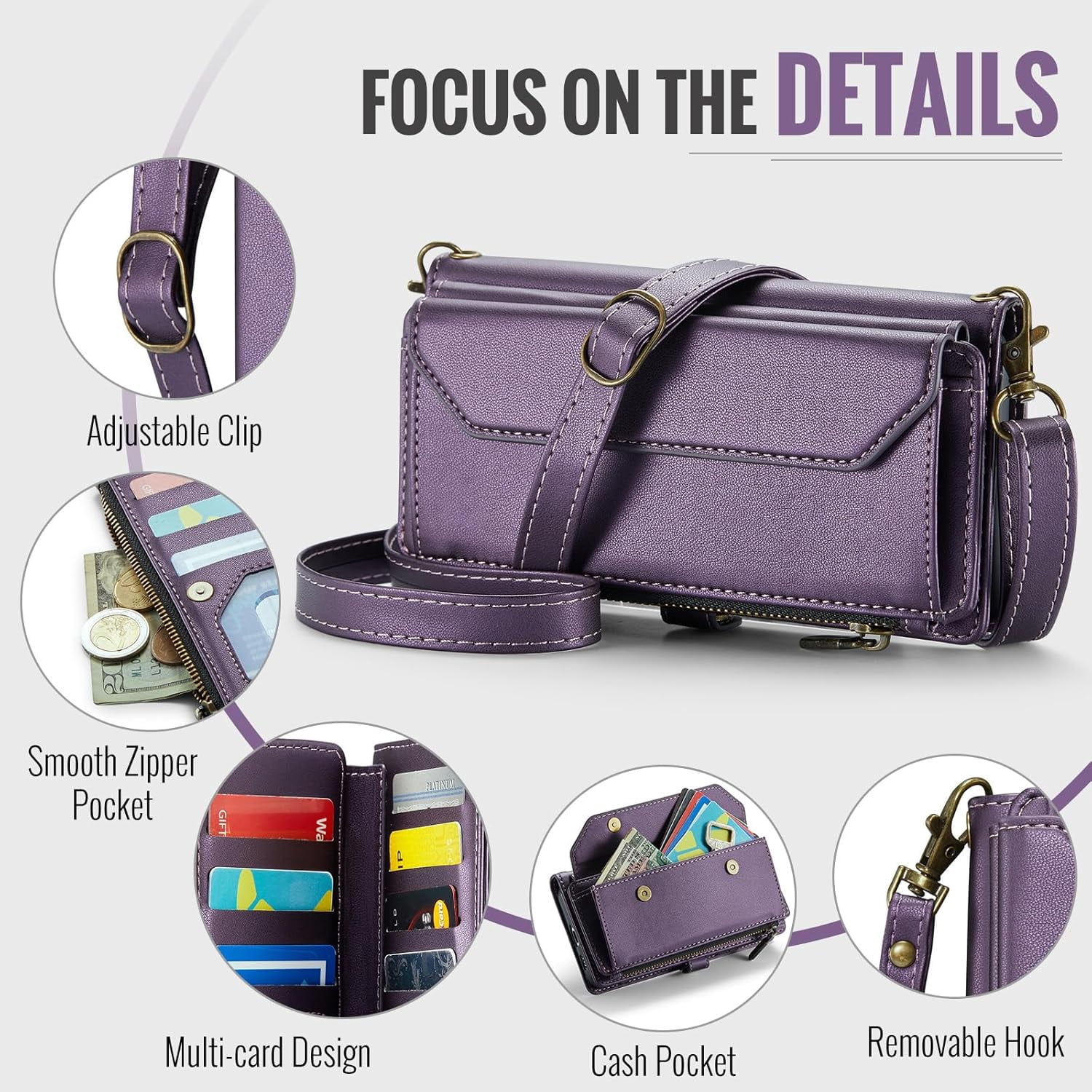 Phone Case for Samsung Galaxy S21 Ultra 5G Zipper Wallet Cover with Tempered Glass Screen Protector and Flip RFID Blocking Cash Card Holder Cell S21ultra 21S S 21 21ultra G5 Women Girls Purple
