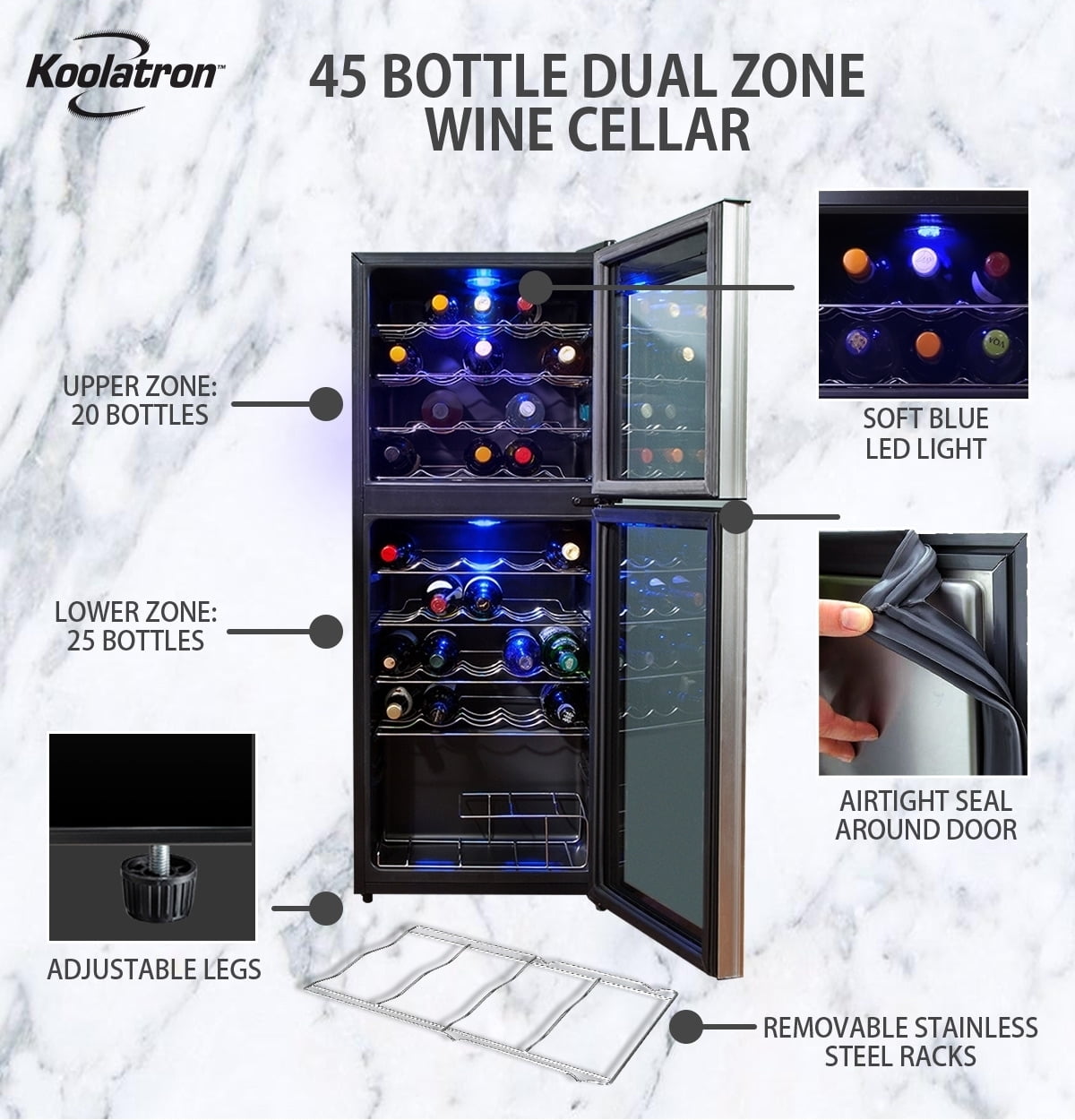 Koolatron Elite Series 45 Bottle Dual Zone Wine Cooler Freestanding Wine Cellar Walmart Com Walmart Com