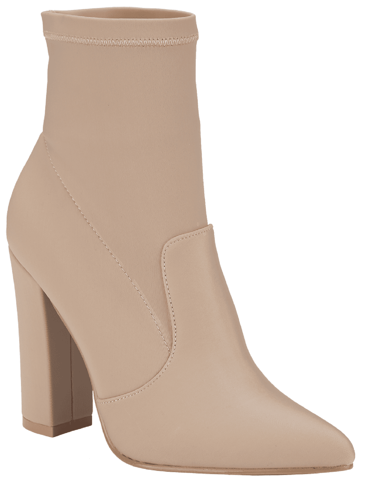 Womens Slip On Pointed Toe Mid Calf Boots Elastic Stretchy Suede Chunky Heel Pull On Booties
