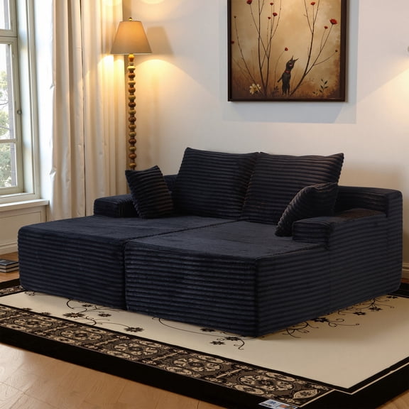 Cubente 78.7" Double Chaise Lounge Chair Indoor, Oversized Boneless Sofa Bed, Deep Seat Sleeper Couch Reading Chairs, Cloud Sofas with Cup Holder & Side Pocket for Living Room, No Assembly Required