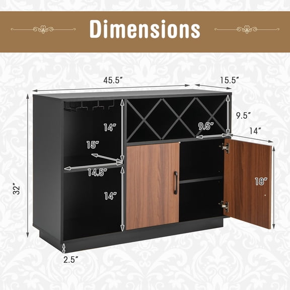 Beran7 Kitchen Wine Bar Cabinet ,Compatible with Industrial Wine Bar Cabinet Buffet Sideboard Kitchen Cupboard with Glass Holder