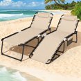 thumbnail image 2 of Costway 2 PCS Oversize Folding Chaise Lounge with Adjustable Backrest Pillow Pocket Beige, 2 of 9
