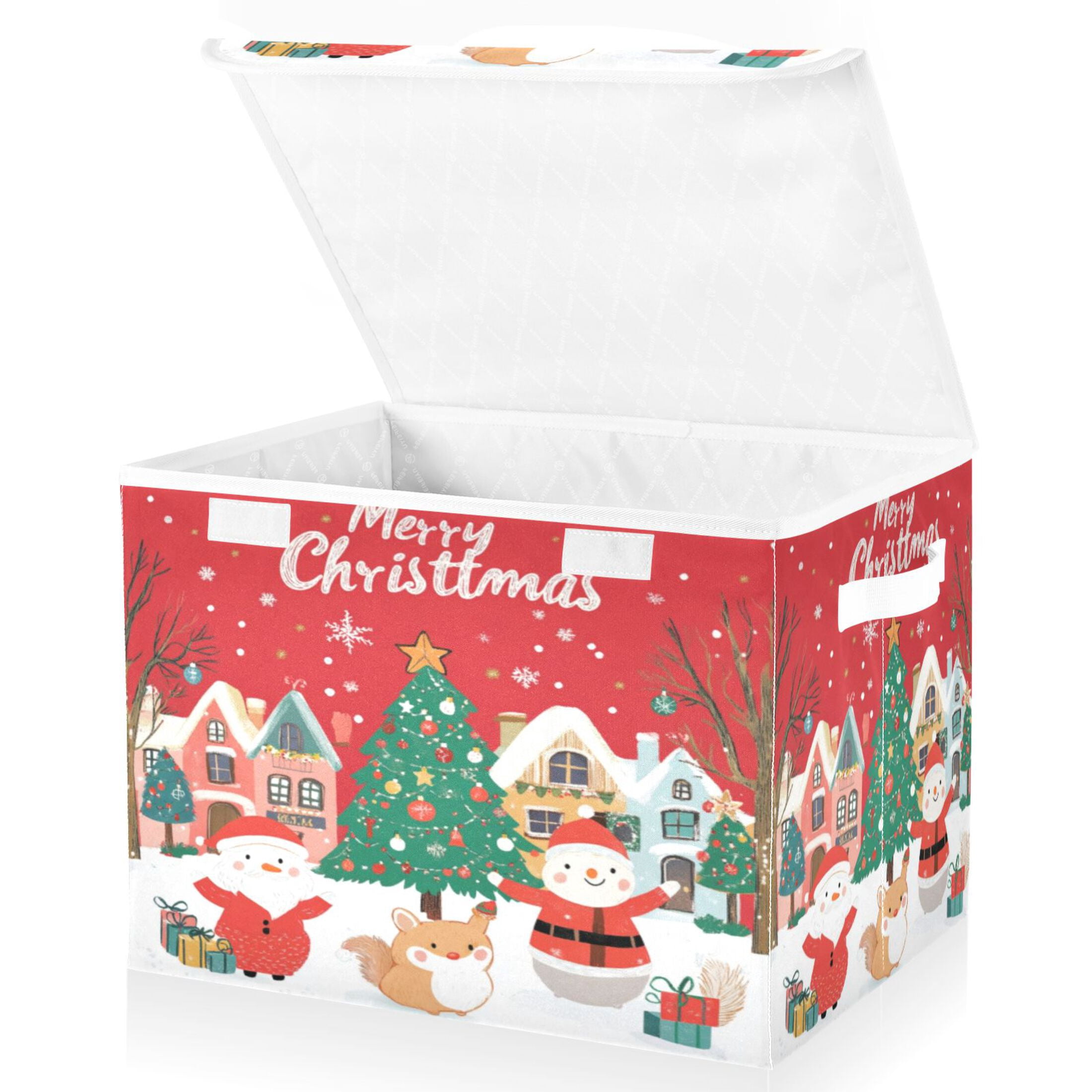 Storage Box With Lid 16.5x12.6x11.8In Foldable Stacked Household Storage Box Santa Claus Picture