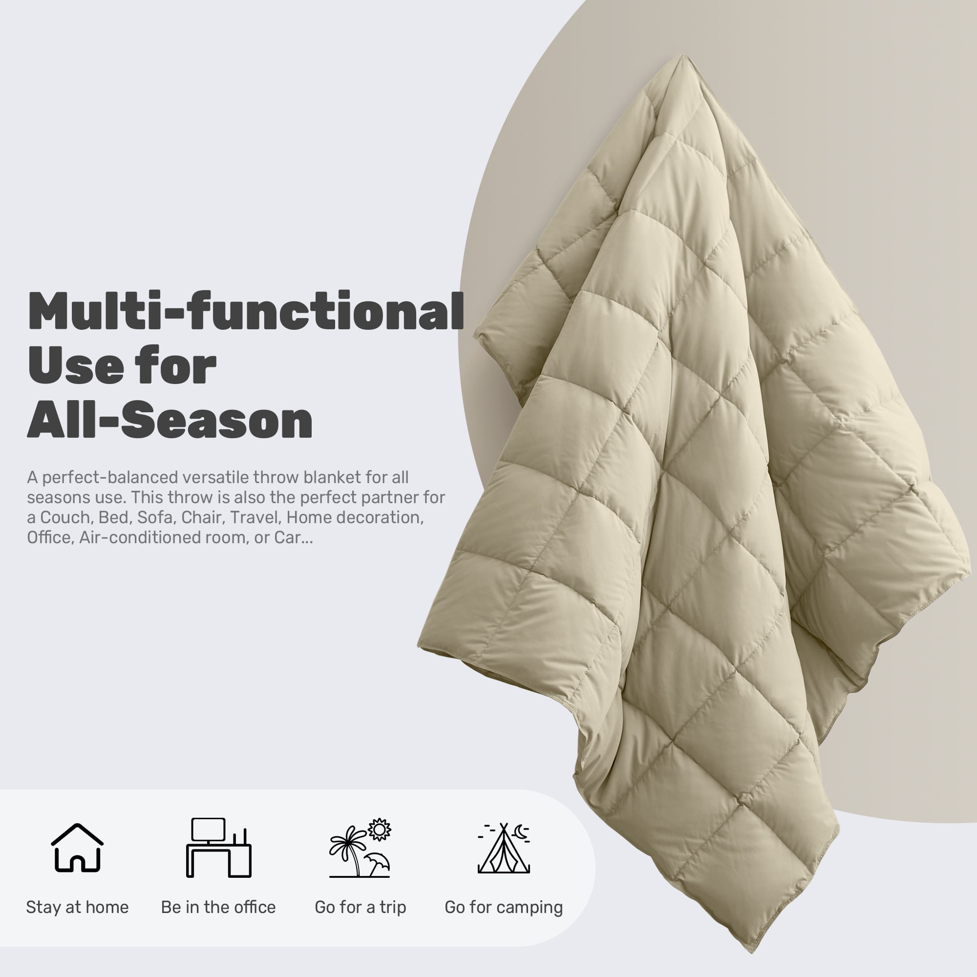 Unikome lightweight Throw Blankets for Couch, Soft Peach Skin Fabric Down and Feather Fiber Throw for Bedroom Sofa, All Season Winter Comfortable Reversible Blanket,Khaki, 50x70"