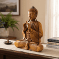 thumbnail image 6 of Wooden Serene Sitting Buddha "Uttarabodhi Mudra" Statue Handmade Meditating Sculpture Figurine Home Decor Accent Handcrafted Art Modern Oriental Decor Size: 12" tall x 10" wide x 5" deep, 6 of 8