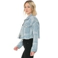 thumbnail image 2 of Cali1850 Women's Denim Crop Jacket Casual Bandana Print Button Down Frayed Hem Long Sleeve Jean Trucker, 2 of 4