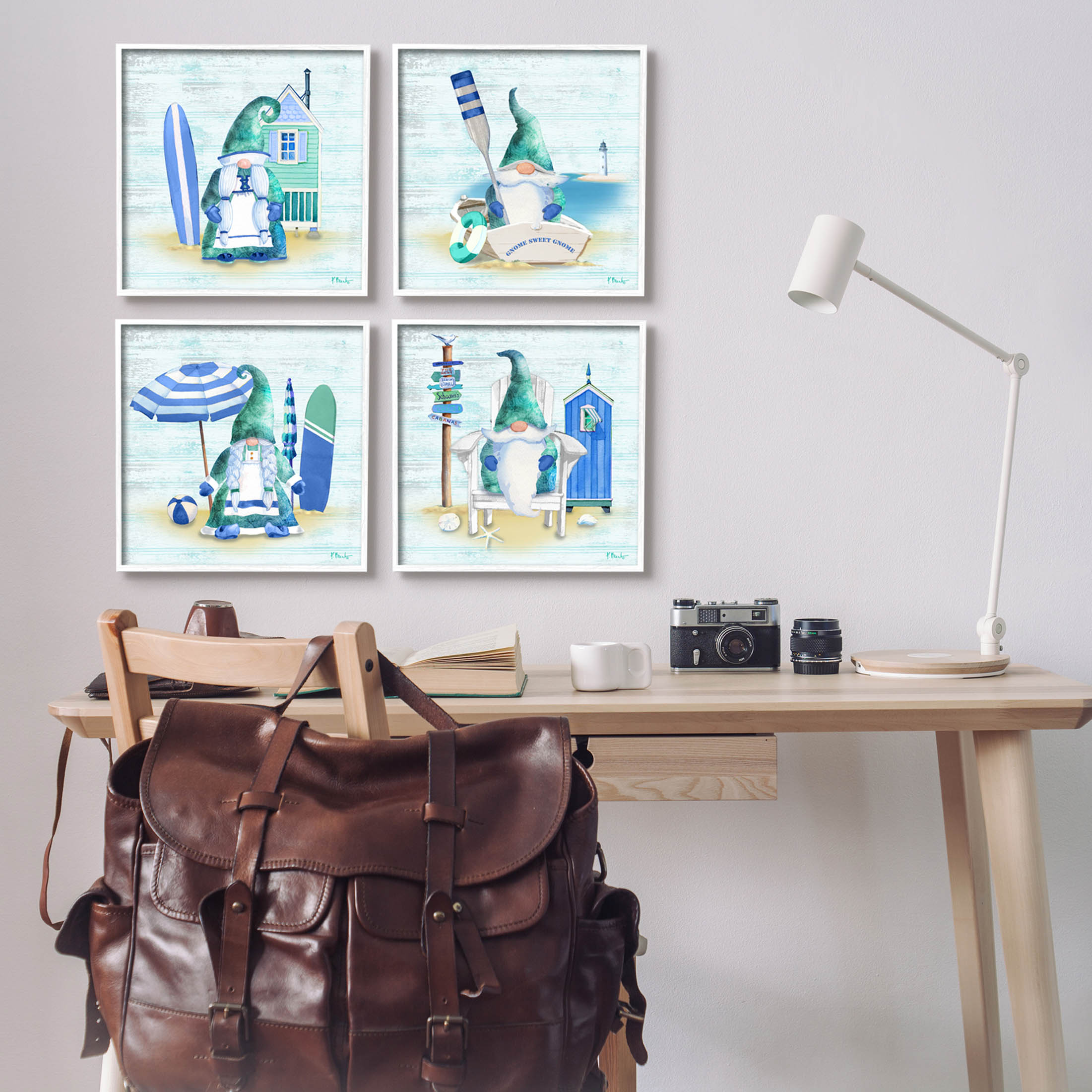 Stupell Industries Coastal Gnomes Nautical Life Graphic Art White Framed Art Print Wall Art, Set of 4, Design by Paul Brent
