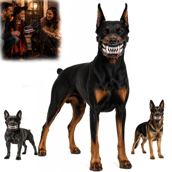 Scary Dog Muzzle Hell Hound Monster Latex Dogs Costume Mask with Teeth, Natural Latex Pet Accessory with Adjustable Straps Realistic Beast Design for Halloween Photos Cosplay Events Fun Dress Up
