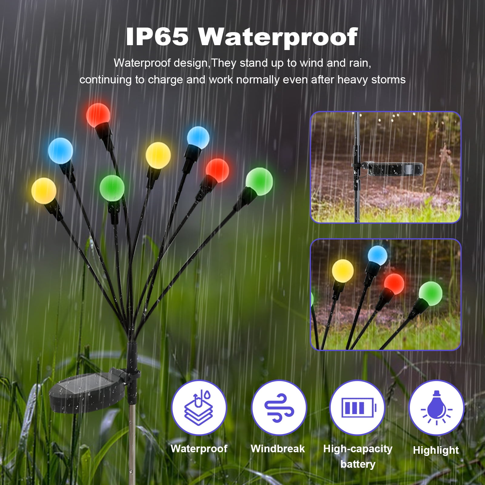 TopZoo Solar Garden Stake Lights Outdoor Waterproof, 8 Pack/2 Modes Swaying Firefly Lights for Garden Decor, Yard, Patio, Pathway, Party, Christmas Decoration, Multicolor 64 LED